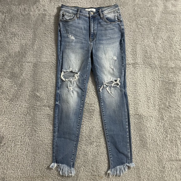 KanCan Jeans Womens 9/28 Skinny Frayed Raw Hems Stretch Distressed Blue Denim - Picture 1 of 8